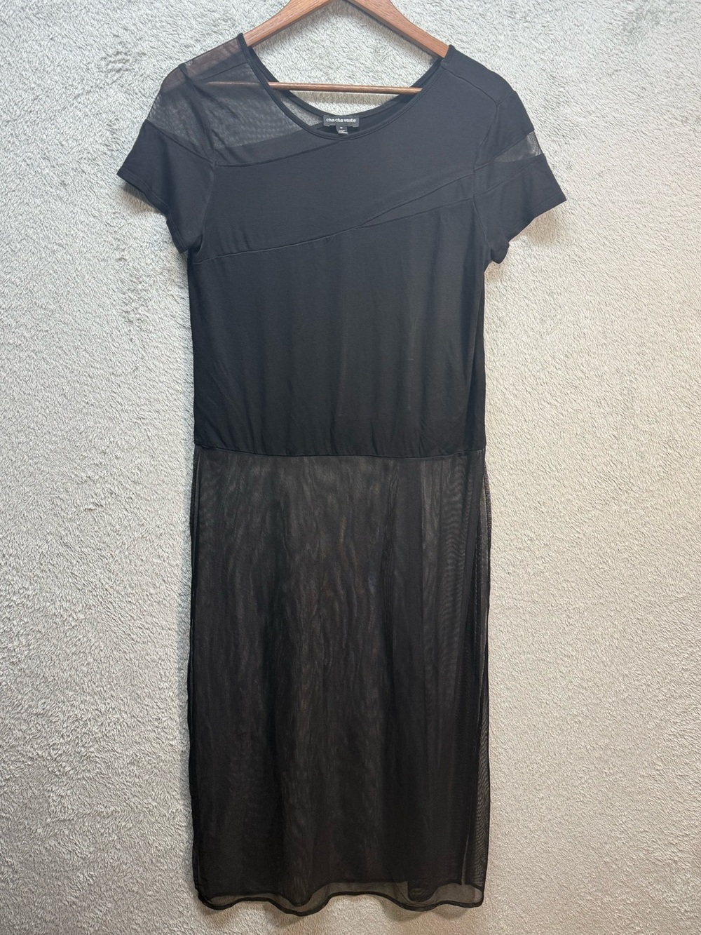 Cha Cha Vente Black Off-The-Shoulder Draped Mesh Inset Top Medium